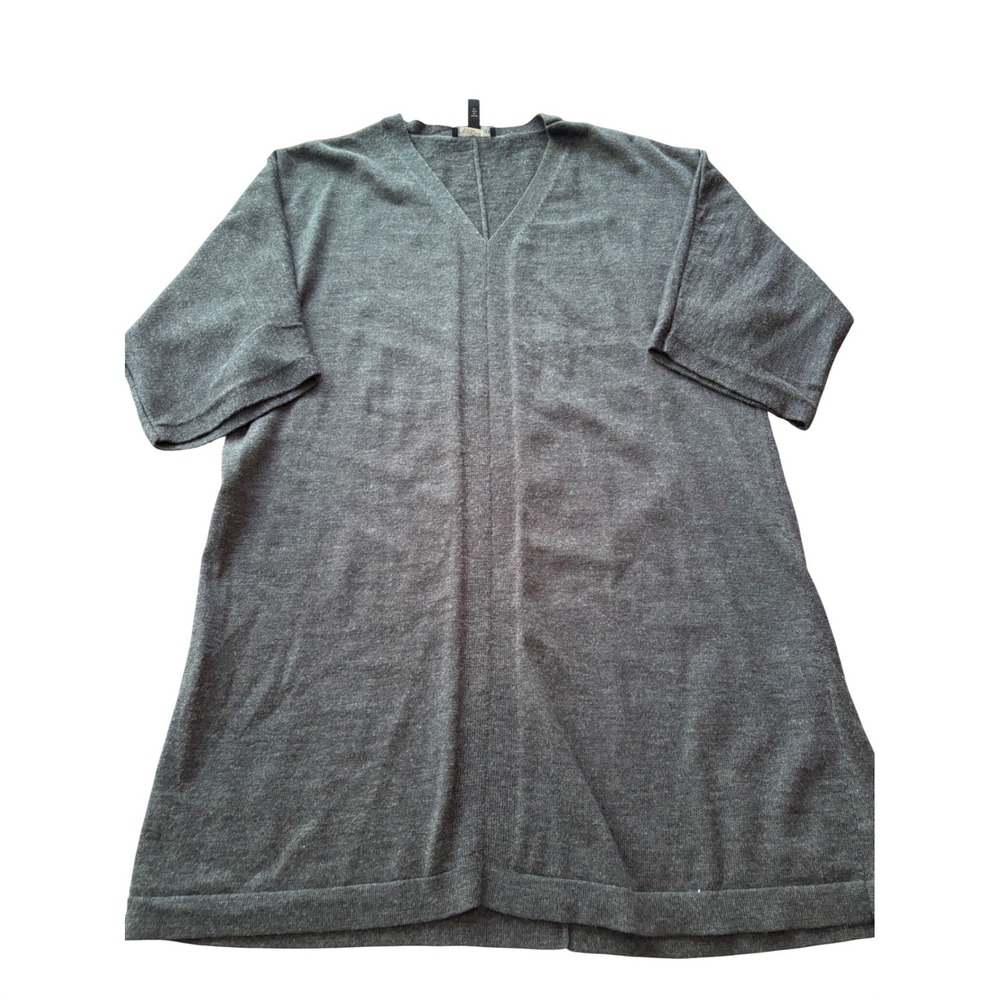 Eileen Fisher Womens Gray 100% Merino Wool V-Neck Short Sleeve Tunic Sweater S